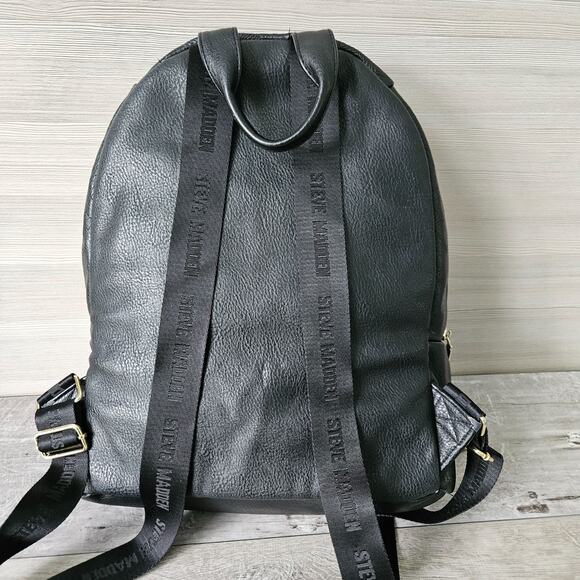 Steve Madden Black Backpack Bag Gold Zippers Logo Gym City Minimalist FLAWS - Picture 8 of 16